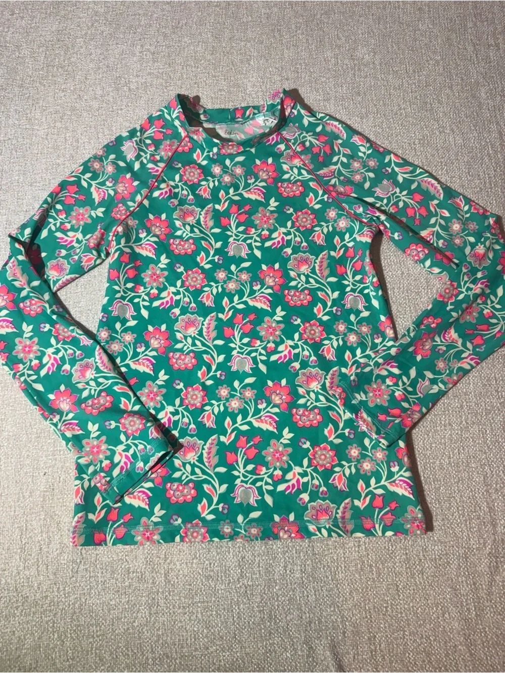 Boden Kids 13/14year Teal Floral Rashguard UPF Swim NWOT